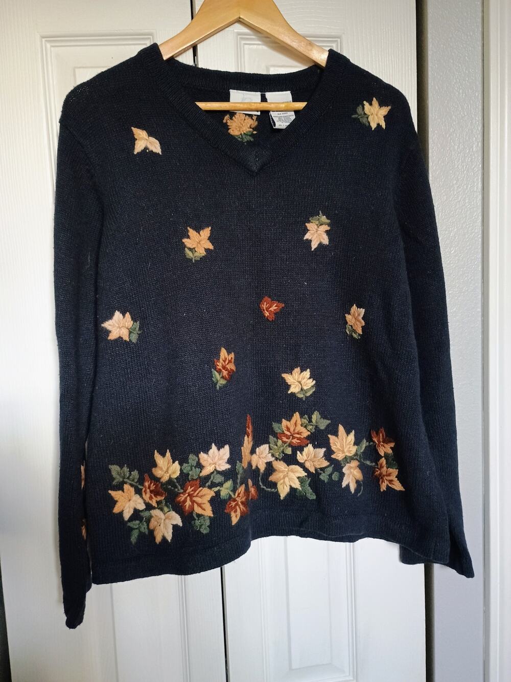 Vintage cottage Core knitted leaf embroidery fall sweater Grandma core